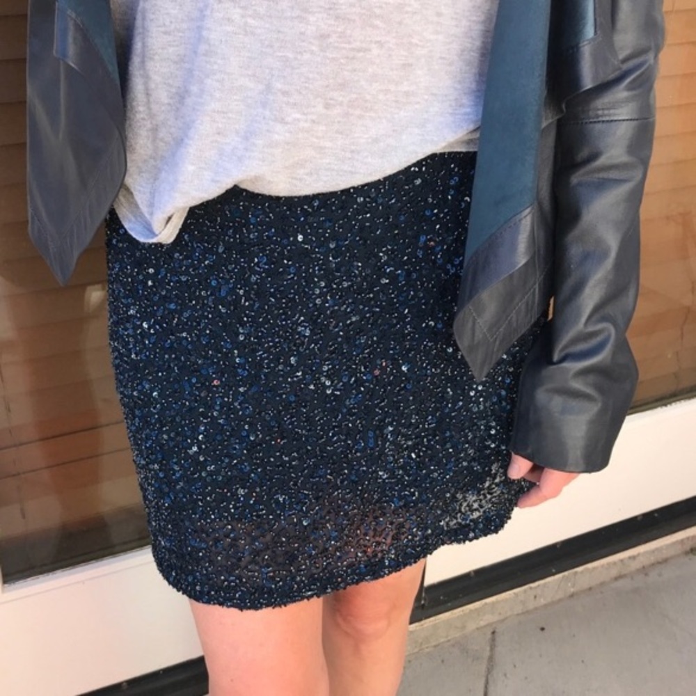HAUTE HIPPIE Navy Basic Junk Beaded Mini Skirt - Picture 5 of 8